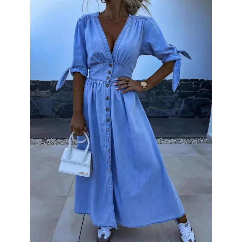 Vintage Lace-Up Denim Dress