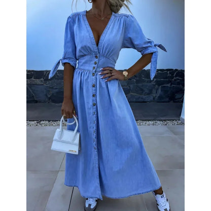 Vintage Lace-Up Denim Dress