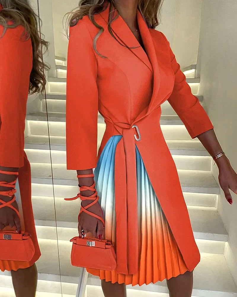 Elegant Belted Blazer Midi Dress