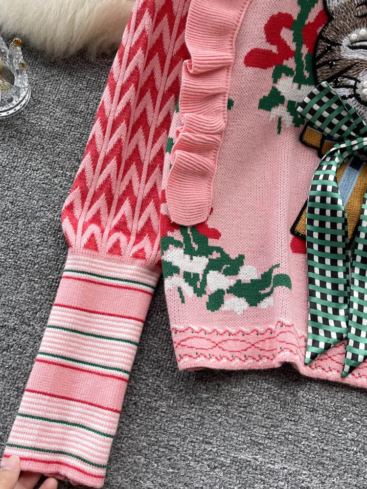 Whimsical Charm Cat Embroidered Sweater