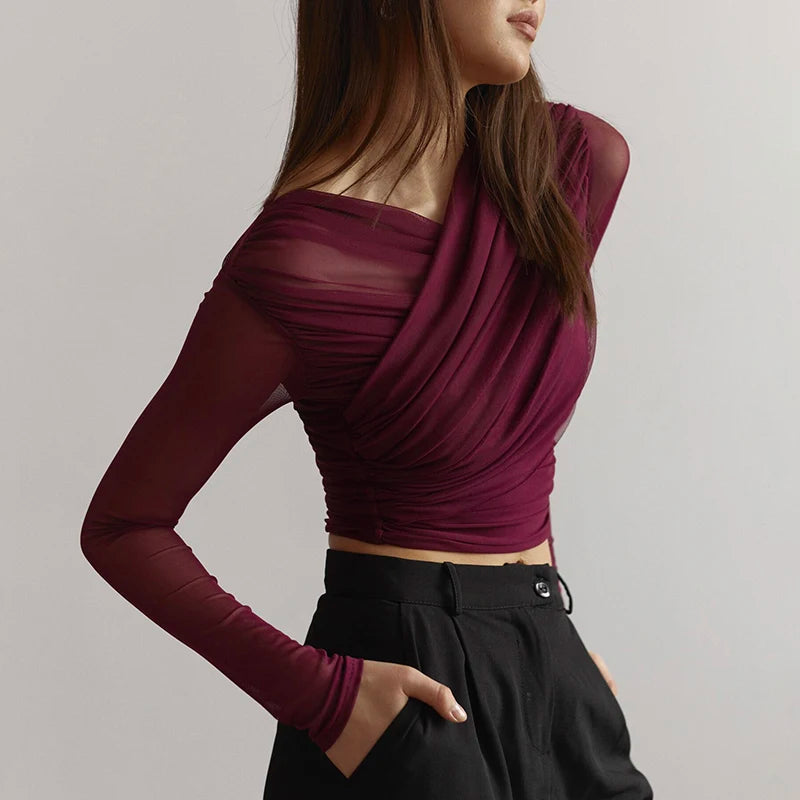 Luxe Sheer Cross Neck Mesh Top