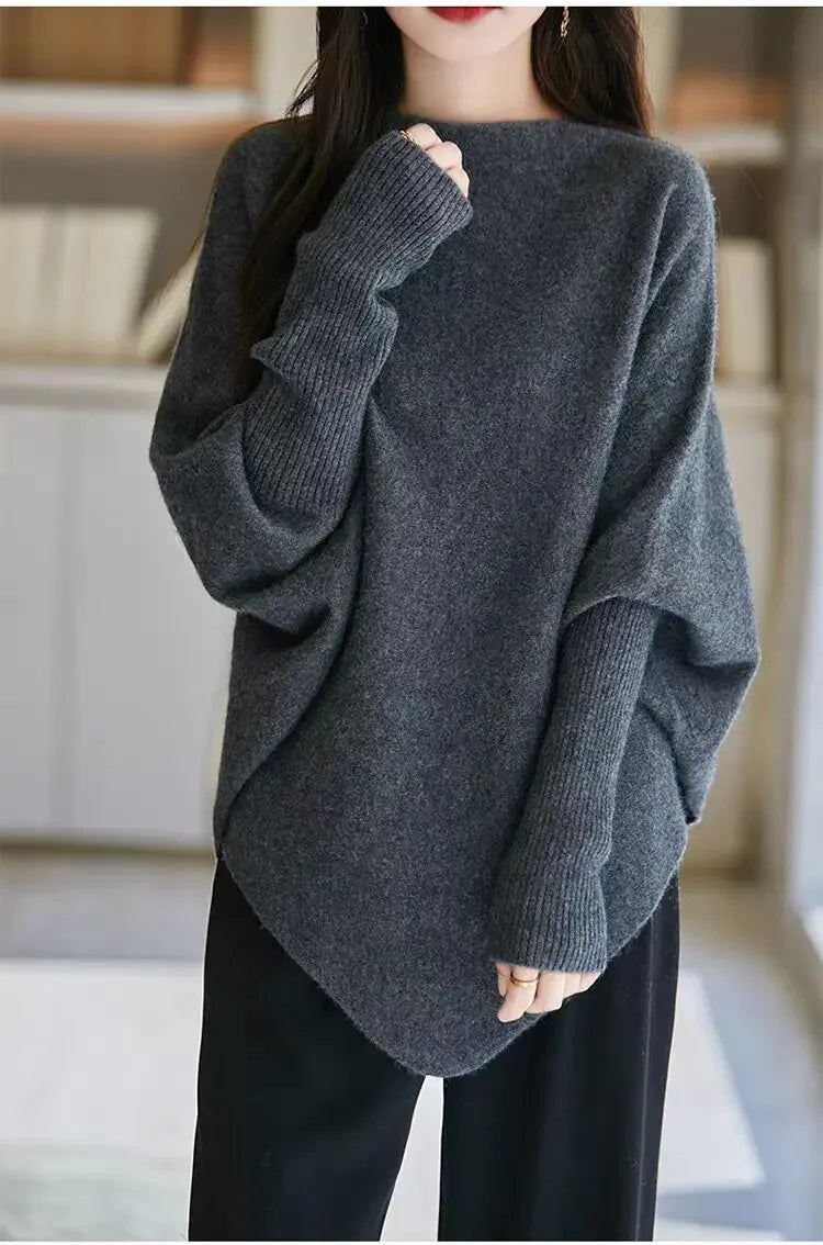 Batwing Sleeve Irregular Knit Sweater