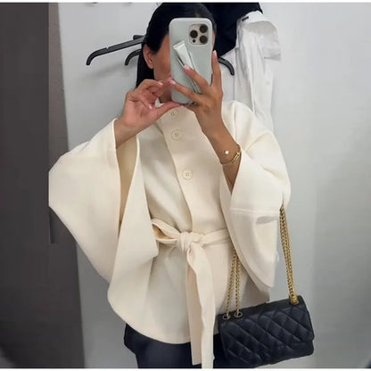 Snow Aura Belted Woolen Shawl