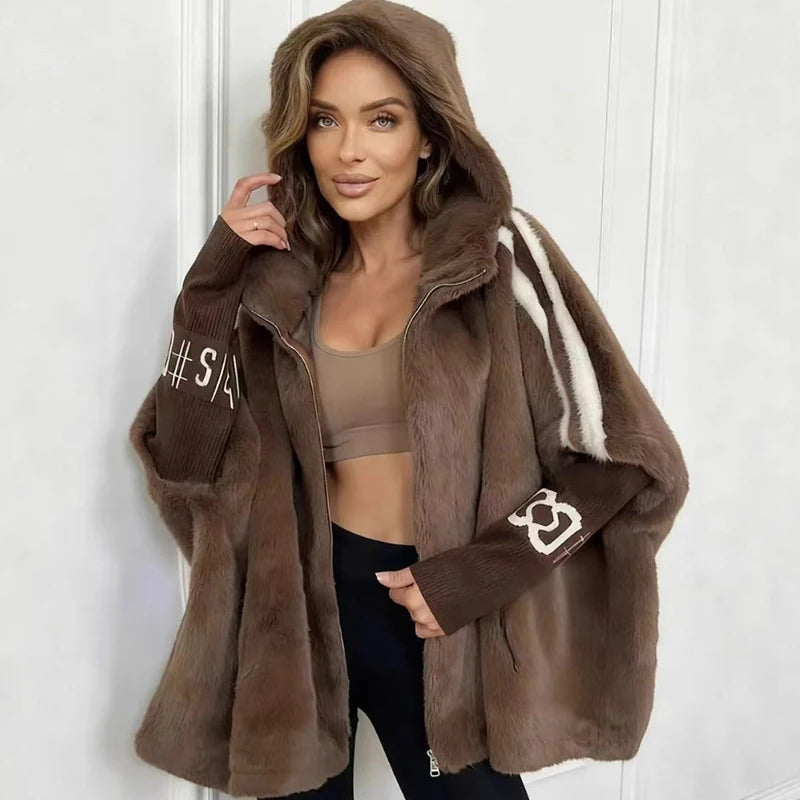 Women’s Knitted Patchwork Faux Fur Short Coat