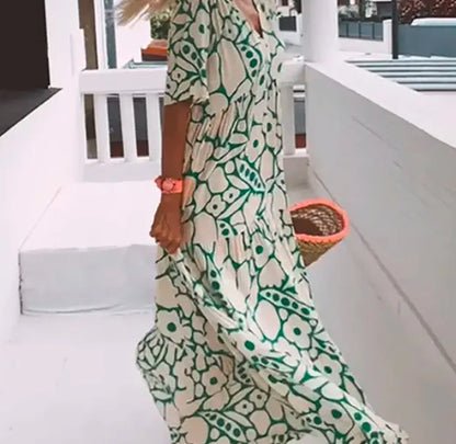 Sunlit Bloom Deep V Maxi Dress