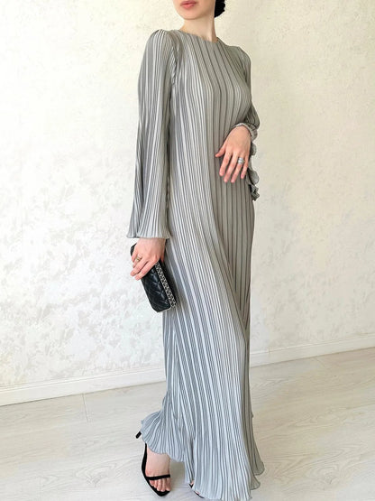 Pleated Flare Sleeve Maxi Dress