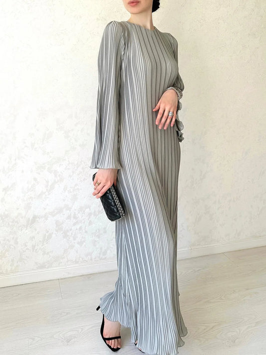 Pleated Flare Sleeve Maxi Dress