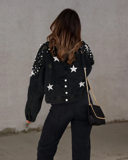Glam Starry Beaded Denim Jacket