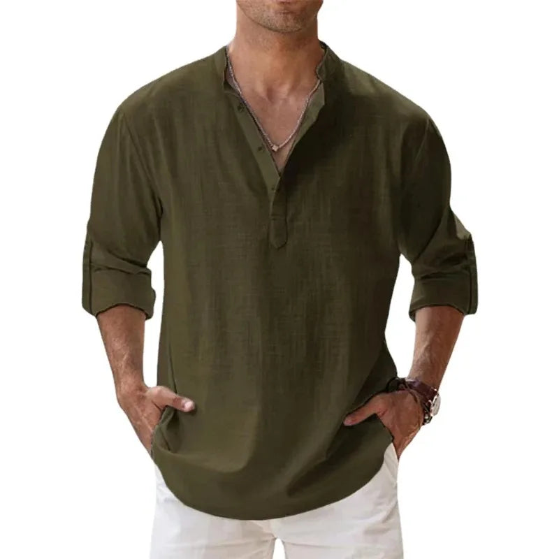 Lightweight Cotton Henley Beach Shirt