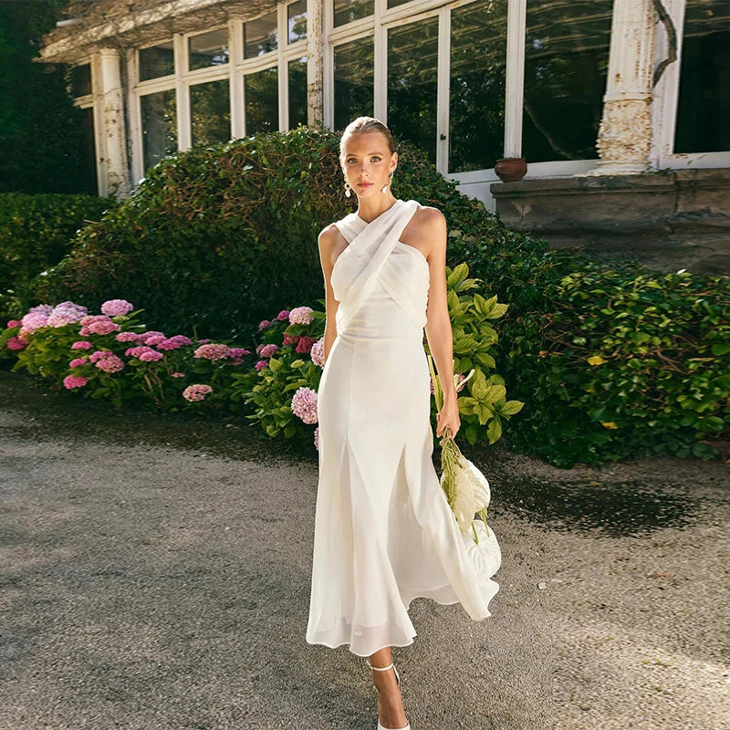 Breeze Charm Pleated Chiffon Ribbon Dress