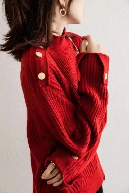 Stripe Aura Irregular Turtleneck Sweater