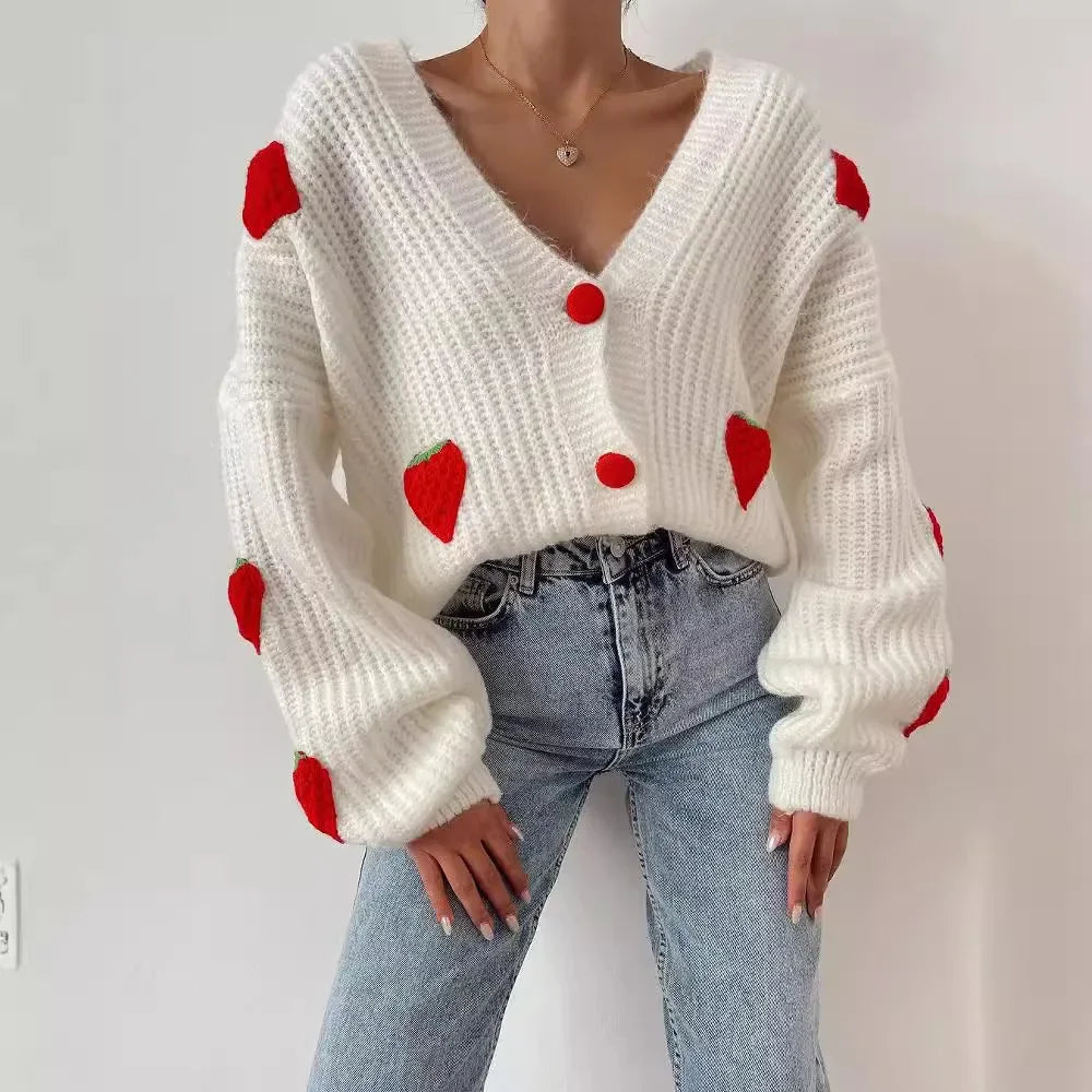 Strawberry Kiss V-Neck Cardigan