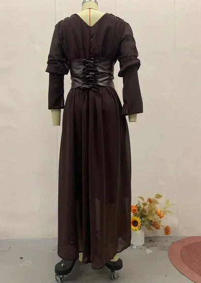 Elegant Waist-Cinch V-Neck Maxi Dress