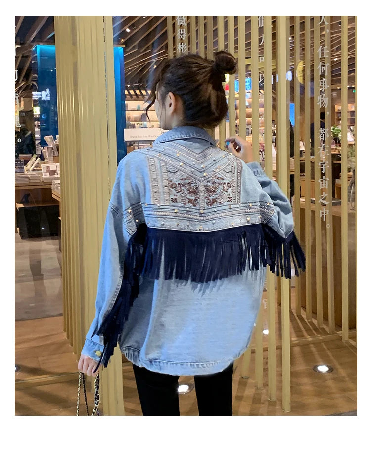 Boho Bloom Embroidered Denim Jacket