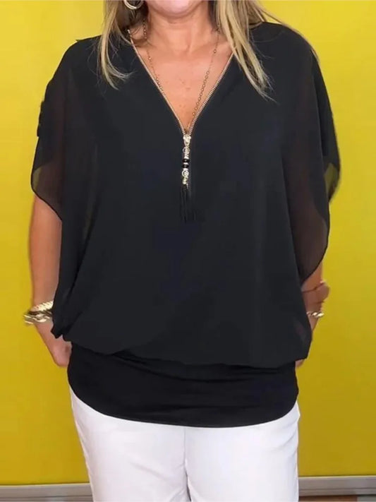 White Chiffon Batwing Sleeve Blouse