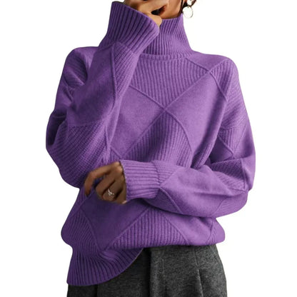 High Collar Sweater  Pure Color Diamond