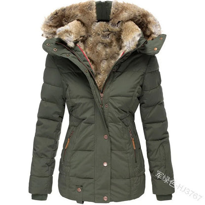 Autumn Winter Plush Lining Hooded Cotton Jacket