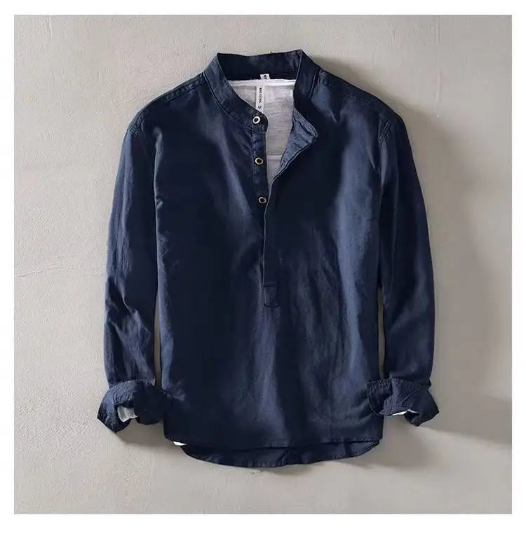 Linen Stand Collar Shirt