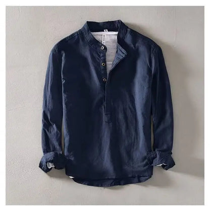 Linen Stand Collar Shirt