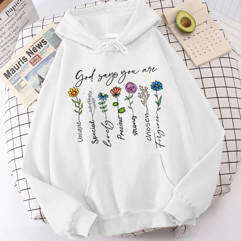 Funny Flower Print Hooded Sweatshirt
