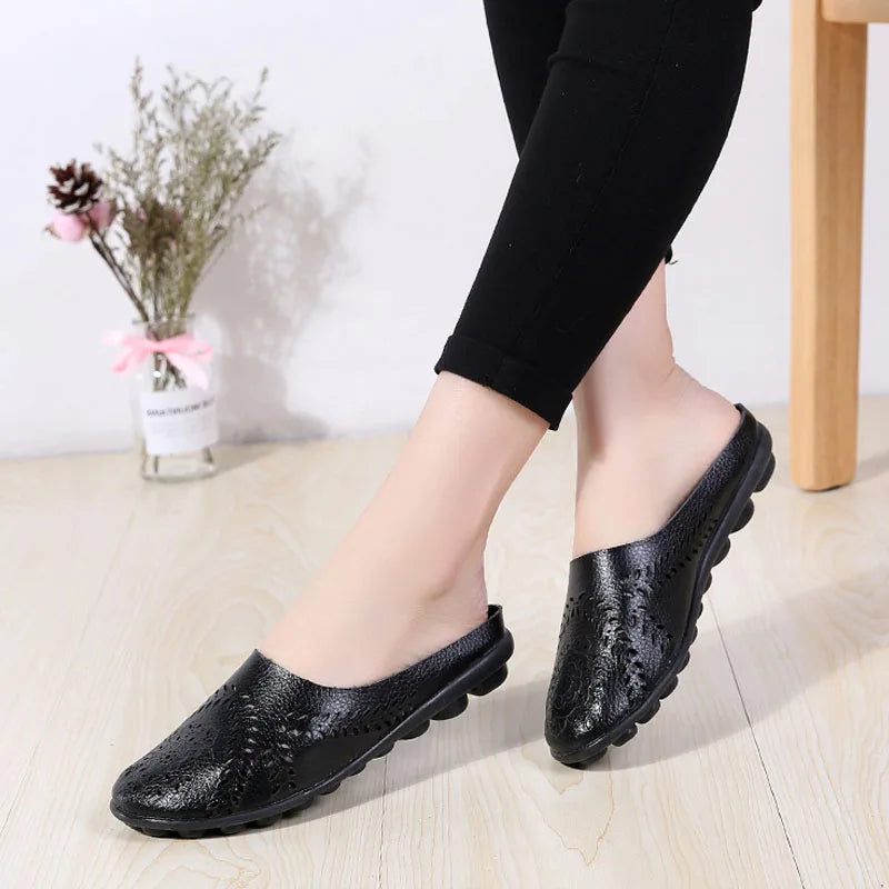 Breezy Chic Leather Slip-On Mules