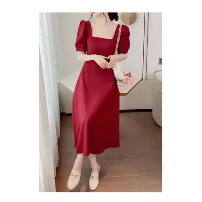 Square Neck Ruffle Midi Dress