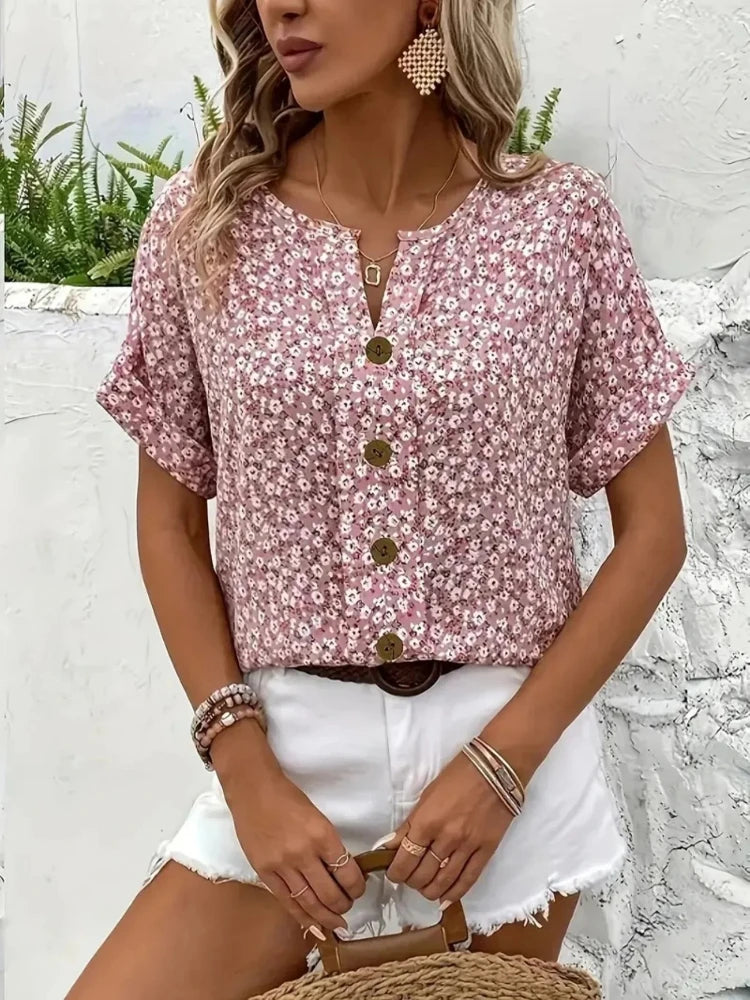 Floral Button Beach T-shirt
