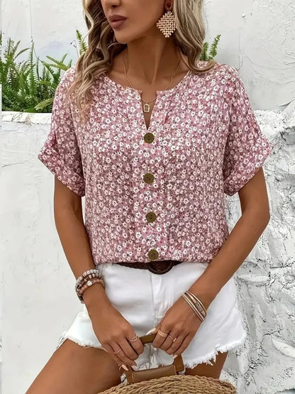 Floral Button Beach T-shirt