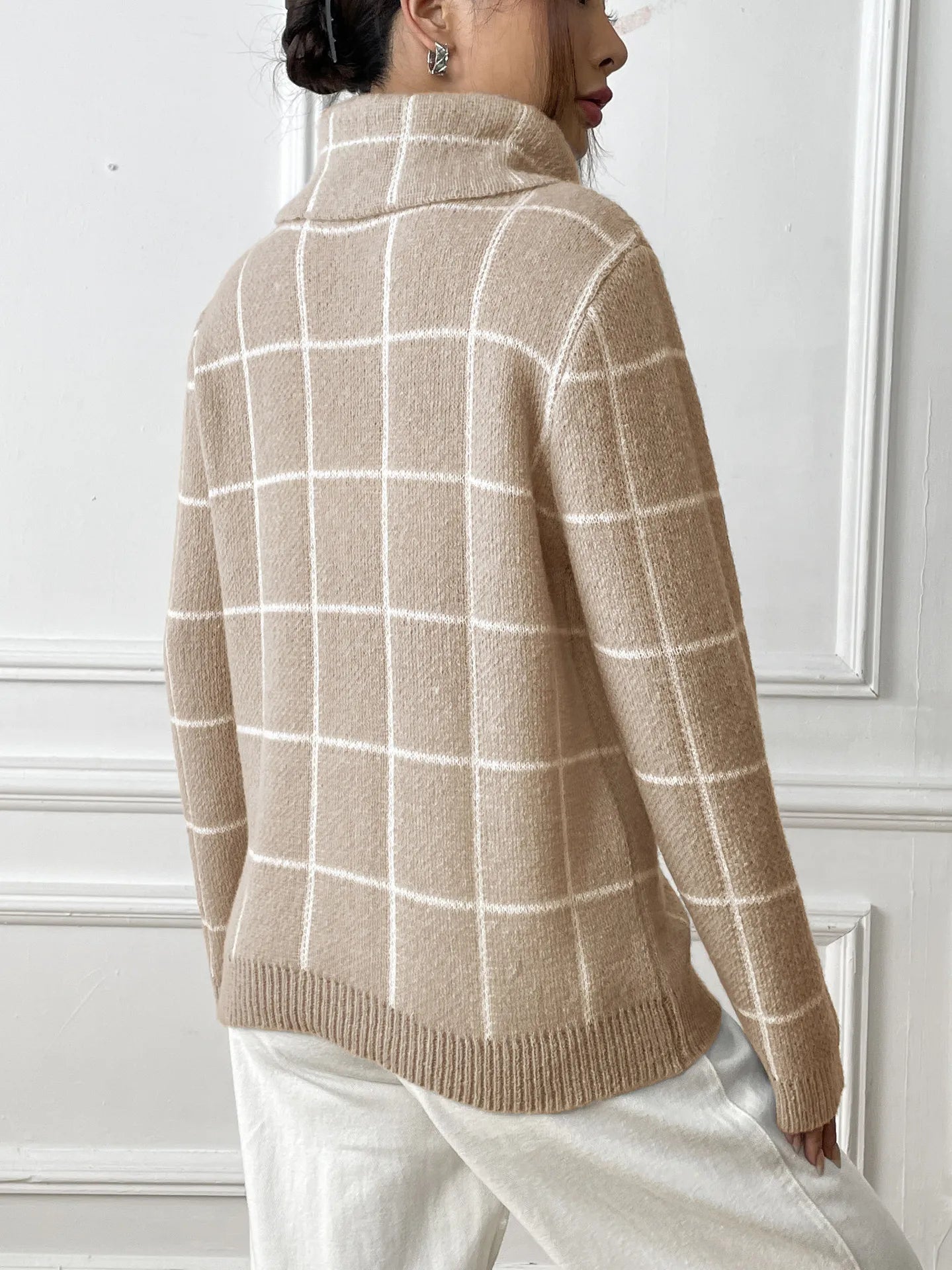 Plaid Muse Turtleneck Knit Sweater