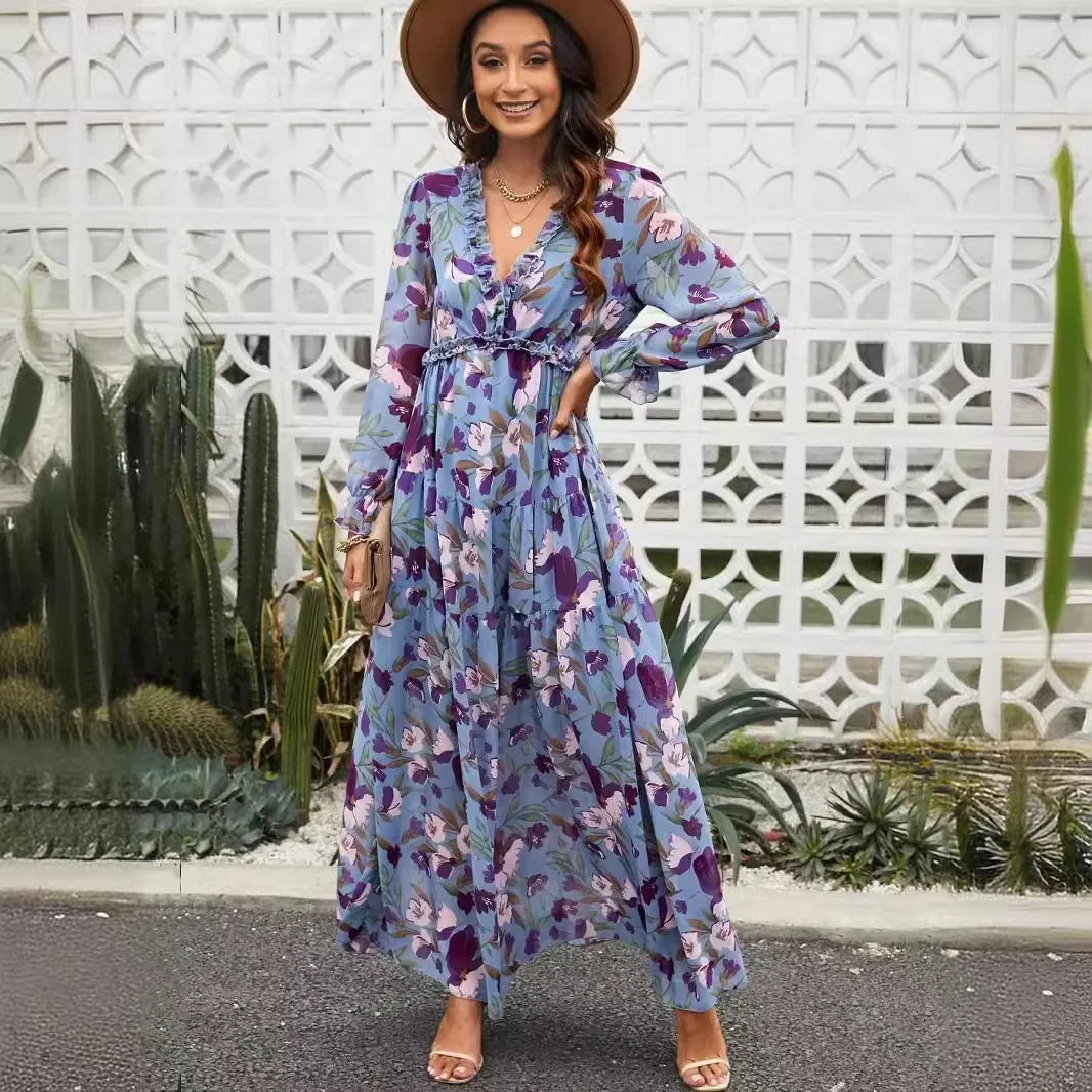 Chic Boho Ruffle Maxi Dress