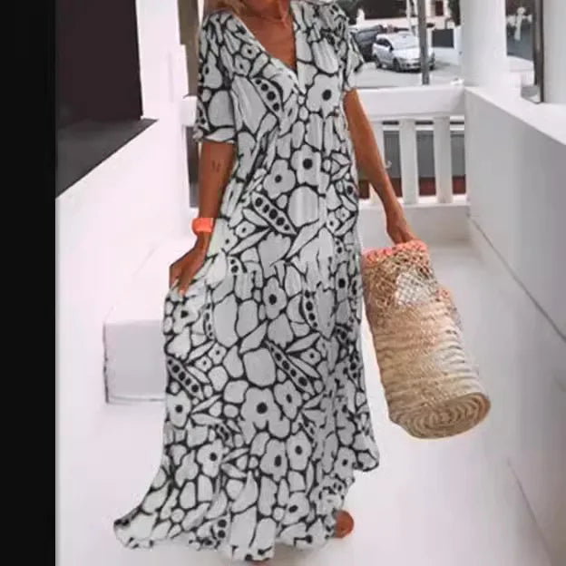 Sunlit Bloom Deep V Maxi Dress