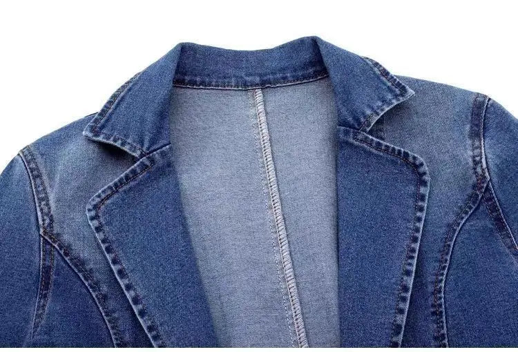 One Button Denim Suit Jacket