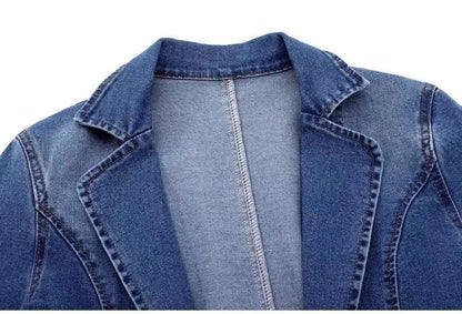 One Button Denim Suit Jacket