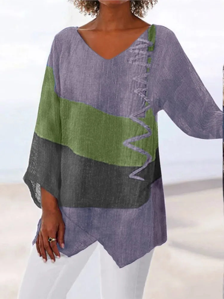 Chic Patchwork V-Neck Tee