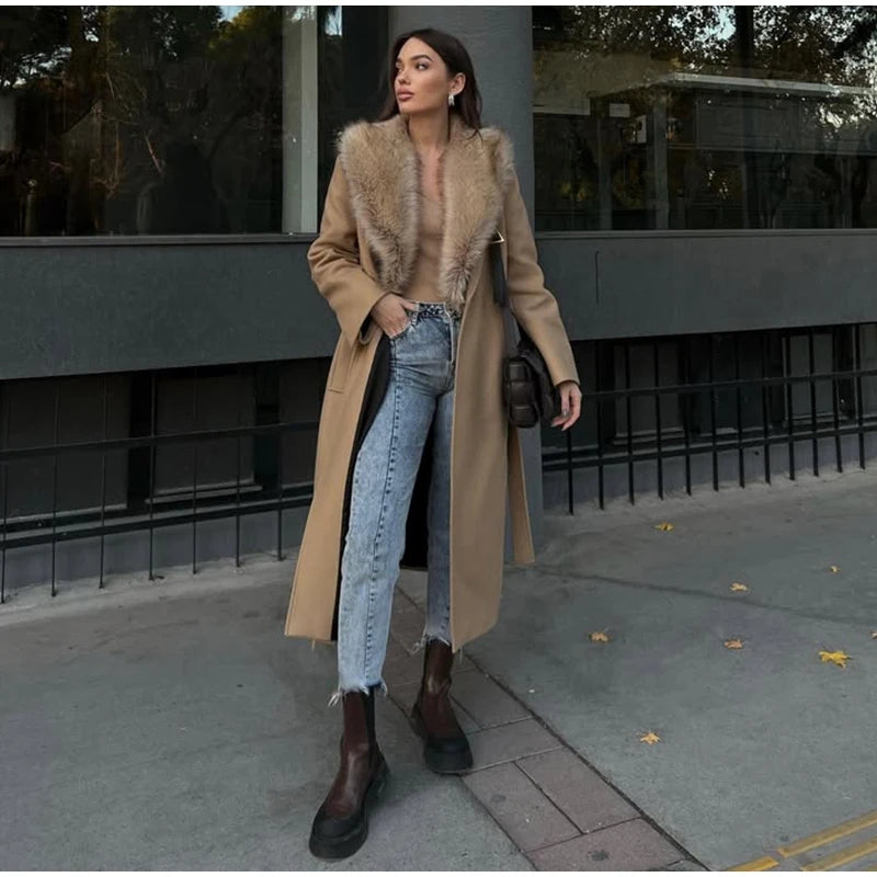 Fur Lapel Wool Overcoat