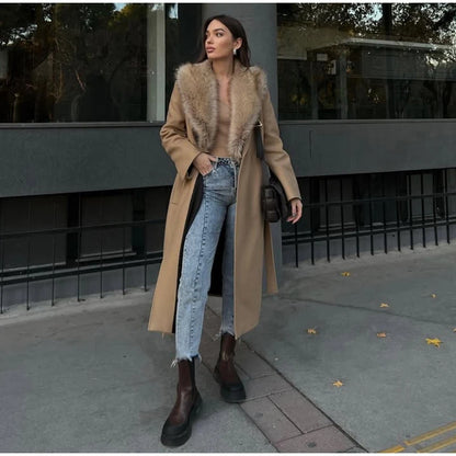 Fur Lapel Wool Overcoat