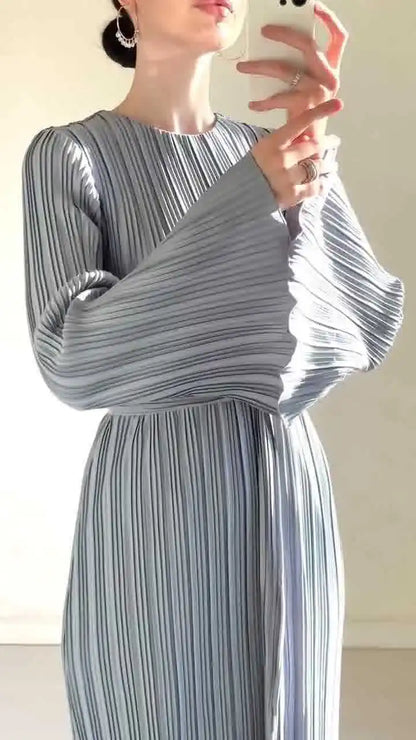 Pleated Flare Sleeve Maxi Dress