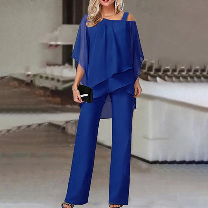 Off-Shoulder Blouse & Wide-Leg Pants Set