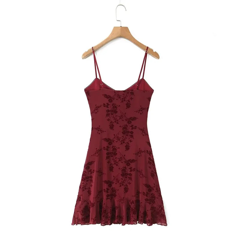 Vintage Floral Burgundy Mini Dress
