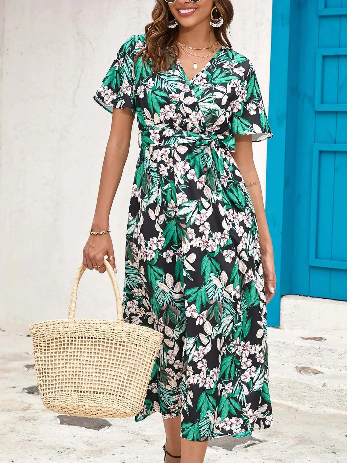 Curvy Chic V-Neck Belted Dress