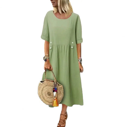Elegant Cotton Linen Casual Dress