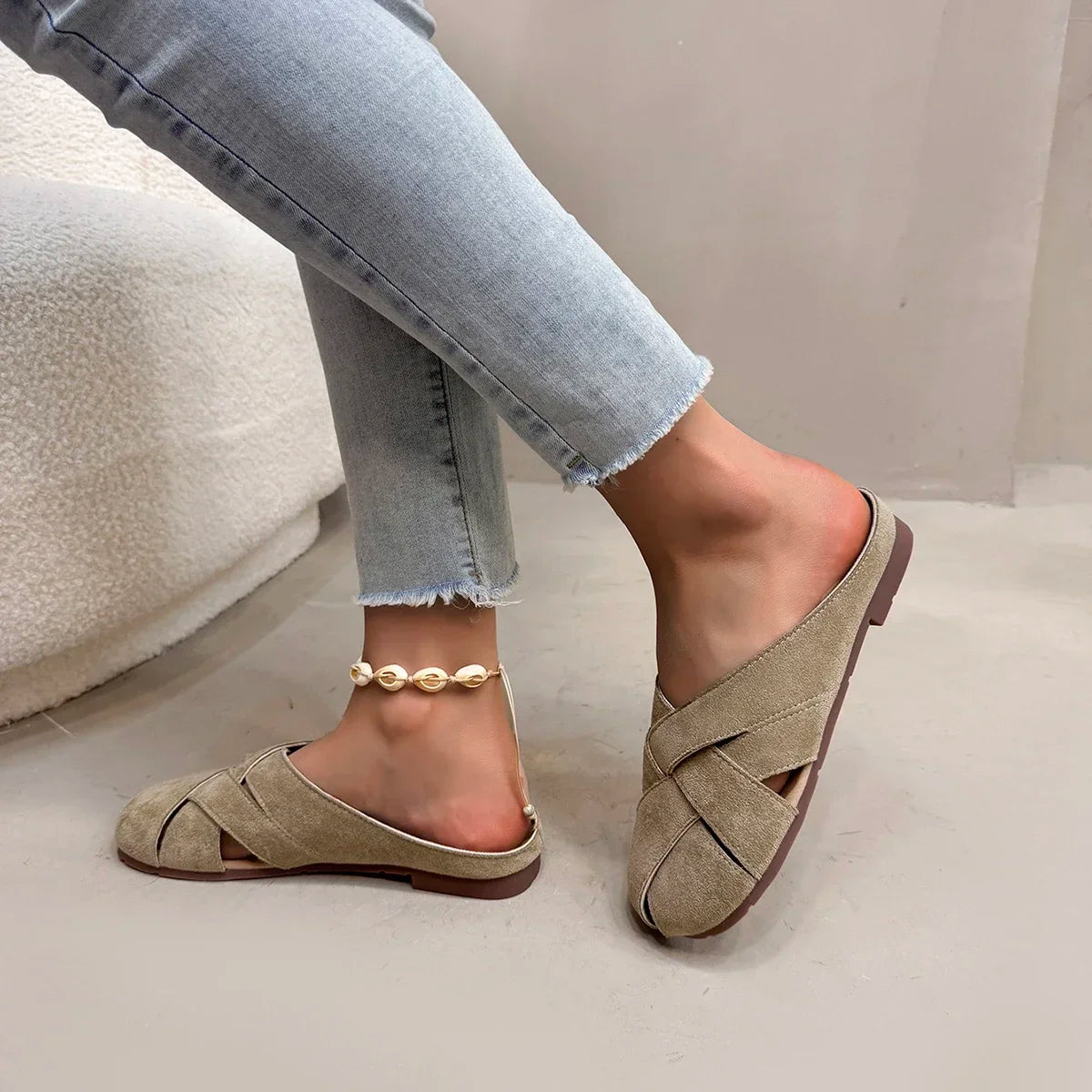 Retro Crossover Flat Mules for Women