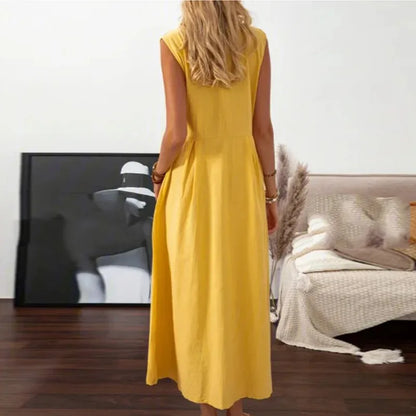 Suit Collar Cotton Linen Dress