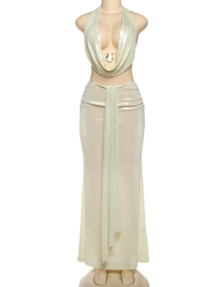 Glitter Shine Backless 2-Piece Set