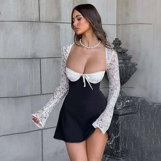 Lace Glam Patchwork A-Line Mini Dres