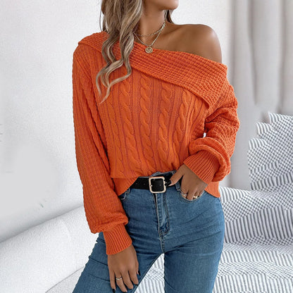 Sultry Draped Shoulder Knit Sweater