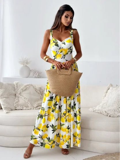 Lemon Print Maxi Dress