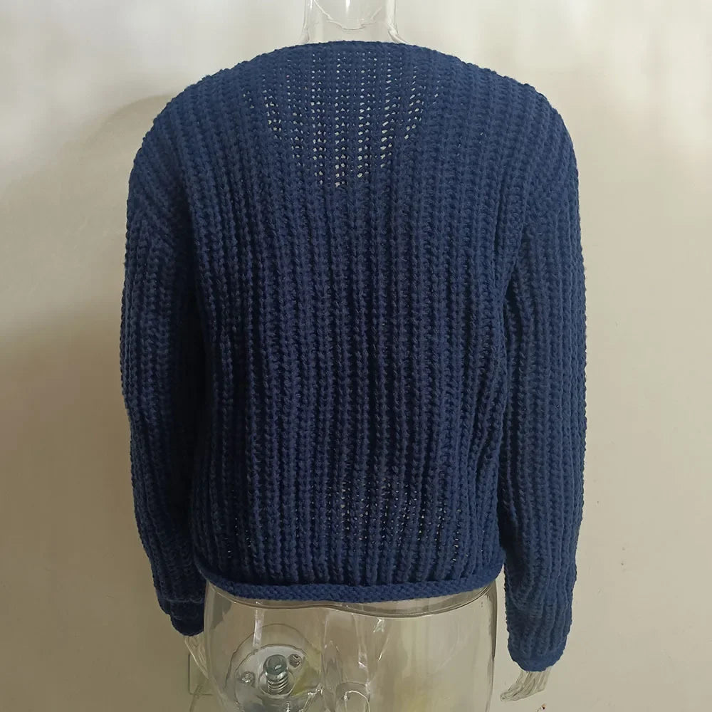 V-Neck Buckle Knit Cardigan