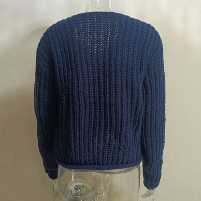 V-Neck Buckle Knit Cardigan