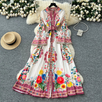 Royal Bloom Cinched Waist Maxi Dress